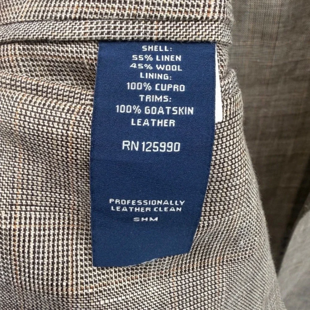 Faconnable Wool Linen Blend Plaid  Mens‎ XL Brown Unstructured Blazer 0836
